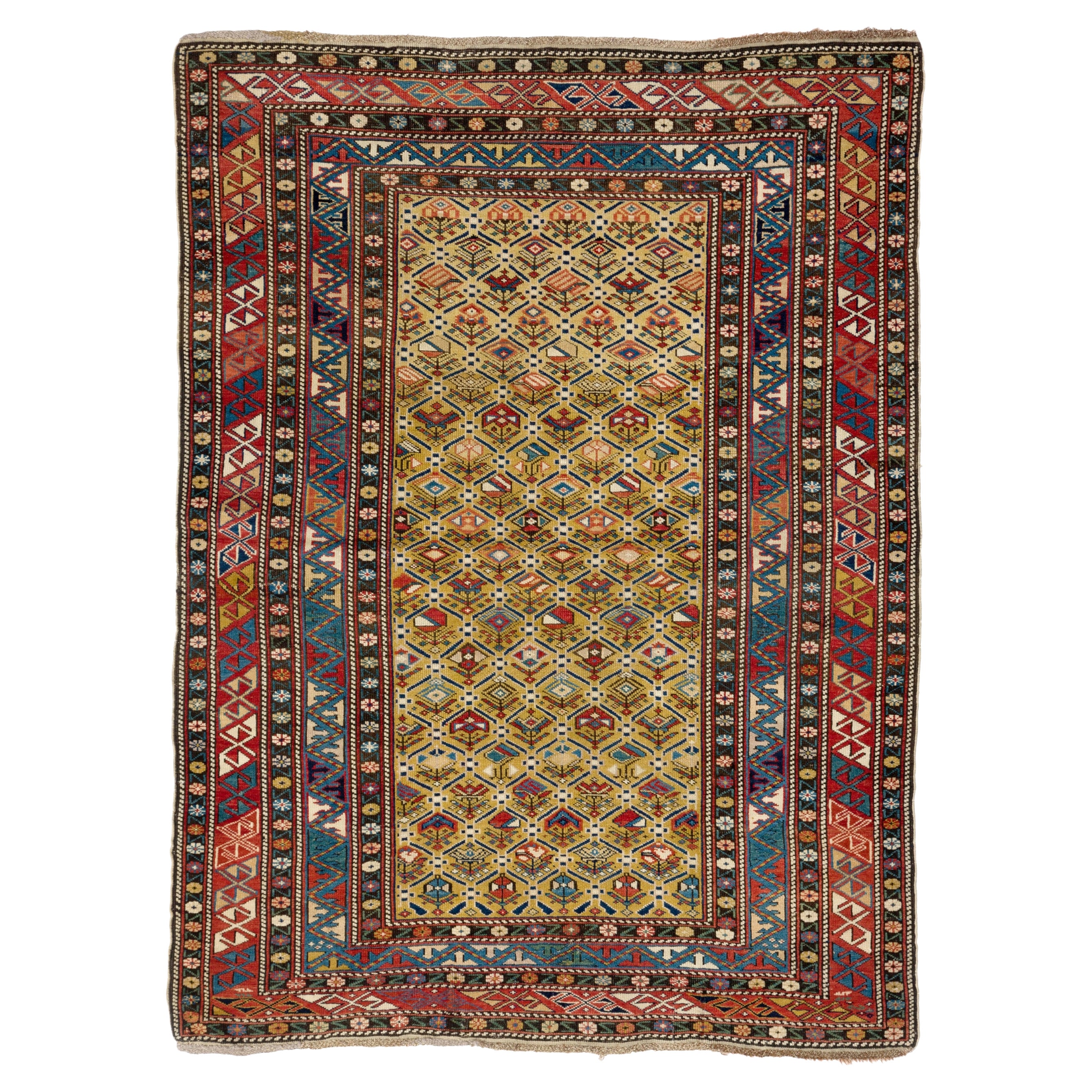 4x5.5 Ft Fine Antique Caucasian Shirvan Rug. Yellow Ground. Excellent Condition