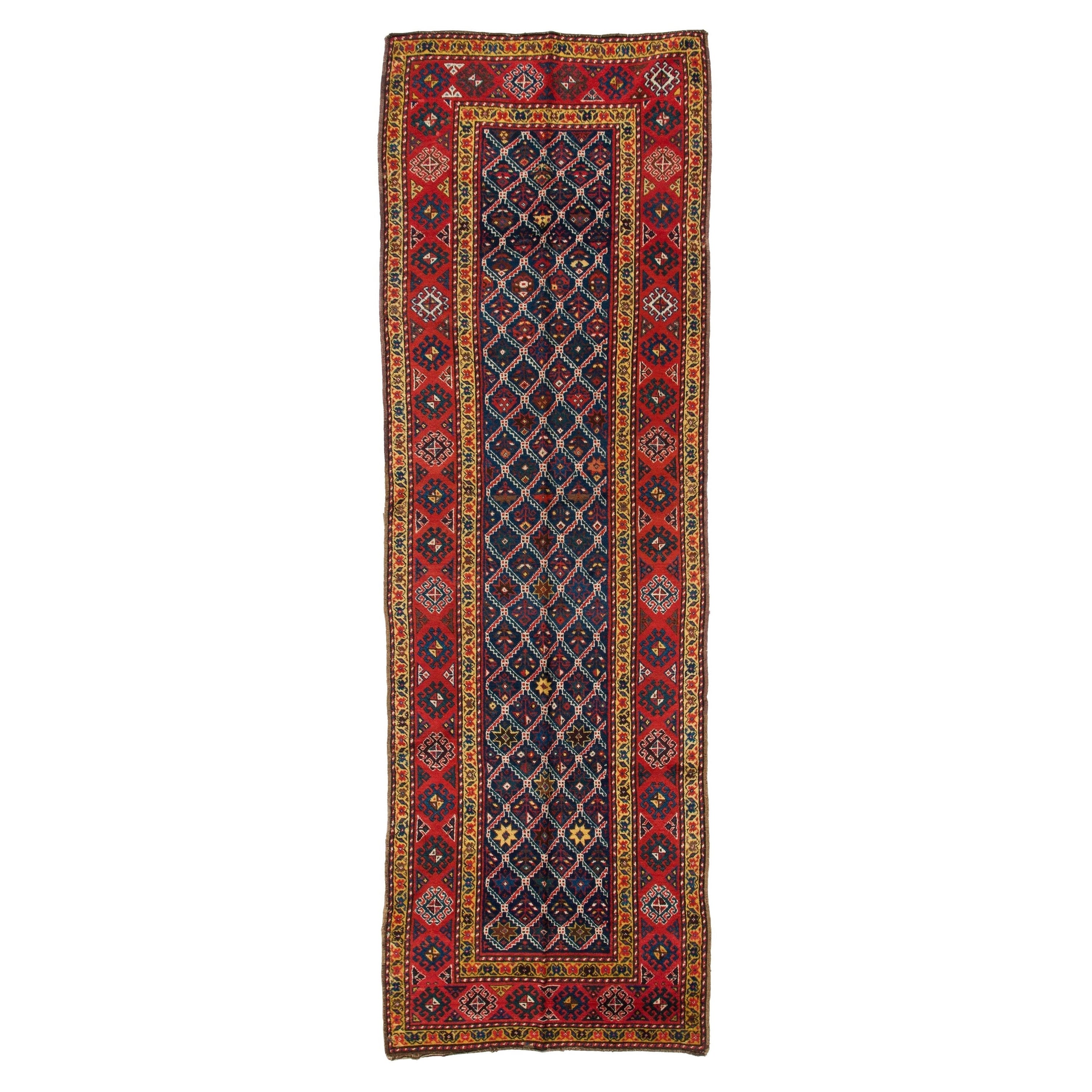 3.7x11.4 ft Antique Caucasian Talish Runner Rug. Circa 1880, 100% Wool