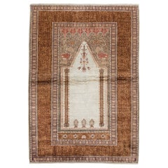 Tappeto di preghiera in seta artistica turca fatto a mano, unico nel suo genere, 4x6 Ft. Tappetino da preghiera vintage