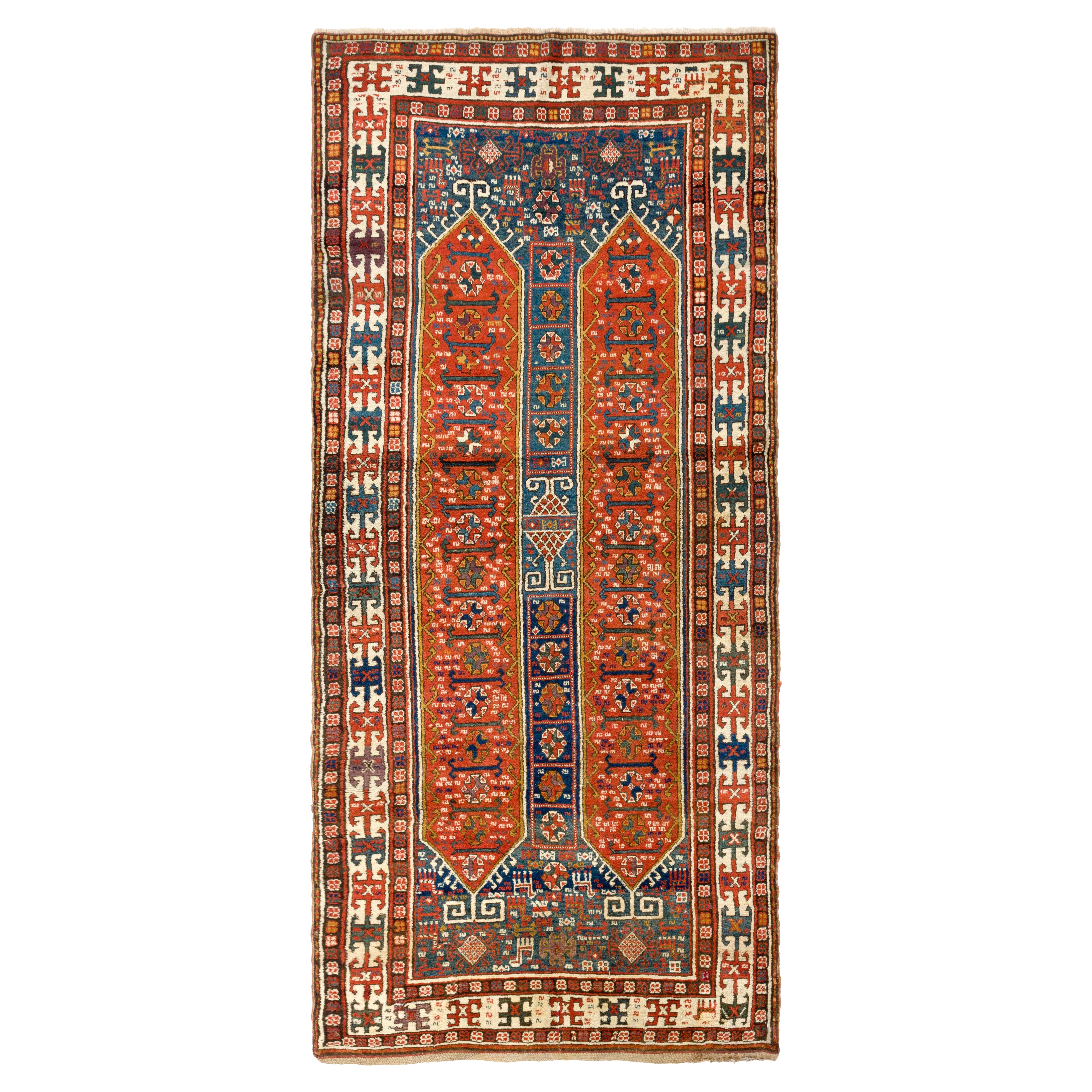 4.2x9.3 ft Antique Caucasian Karabakh Runner Rug, Full Pile, Ca 1880