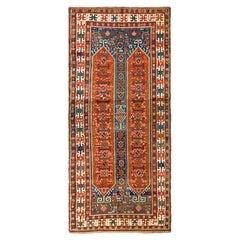Tapis caucasien antique Karabakh à poils longs de 4,2 x 9,3 pieds, vers 1880
