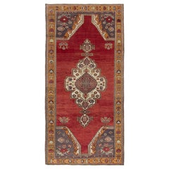 6x12 Ft Vintage Handmade Turkish Rug in Red, Indigo & Marigold Colors, 100% Wool