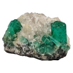 90 Grams Pure Green Emerald Gem Crystals On Calcite From Pakistan