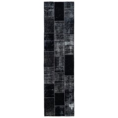 3x11.6 Ft Moderner handgefertigter Patchwork-Läufer in Schwarzen Patchwork-Schwarzentönen für Küche