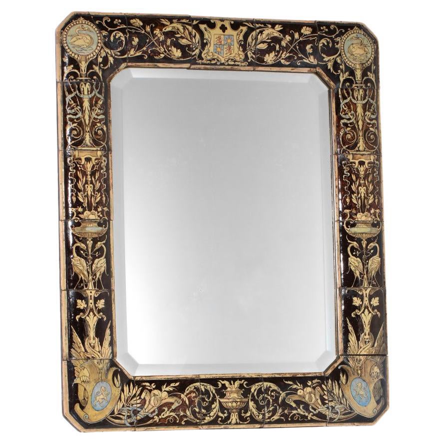 Large 19th century earthenware mirror unique piece French ceramic