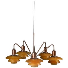 Poul Henningsen 'Emperor' Chandelier with Amber Colored Glass, 1930s