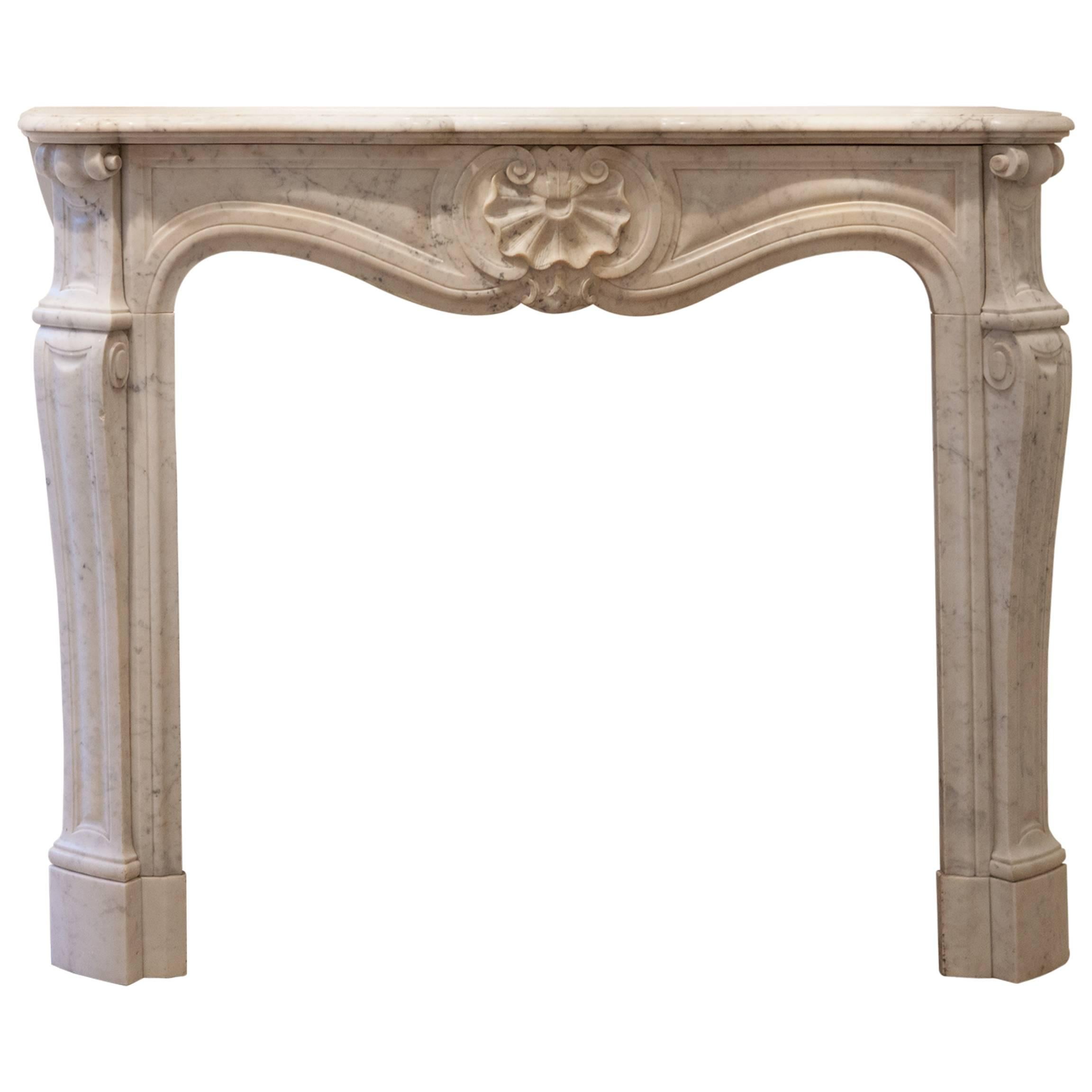 19th Century Louis XV Marble Fireplace Mantle in White, Gray For Sale