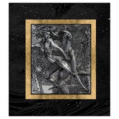 Wall Decorative Art, Fine Silk Embroidery, Tapestry, Black Wood Frame and Pearls