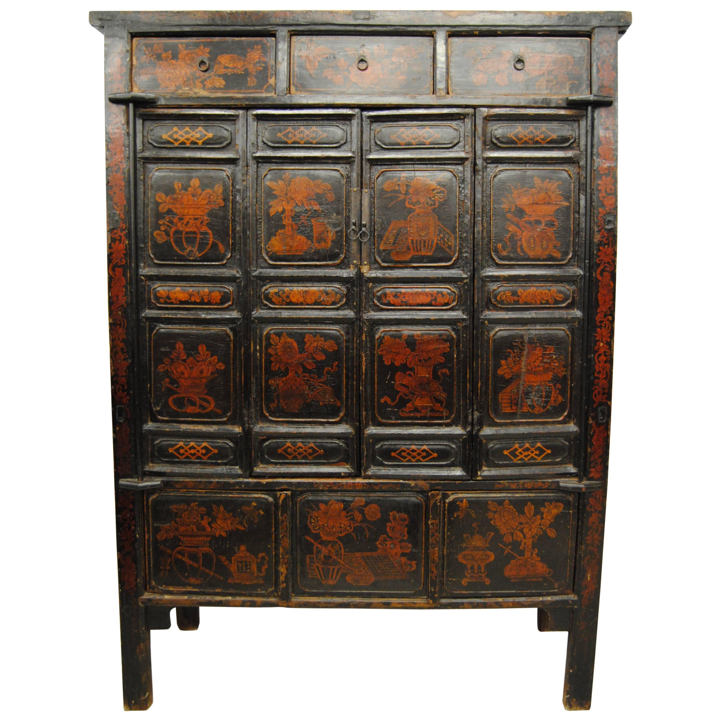Antique Large Chinese Armoire with Original Lacquer, Shanxi Province, Early 1800