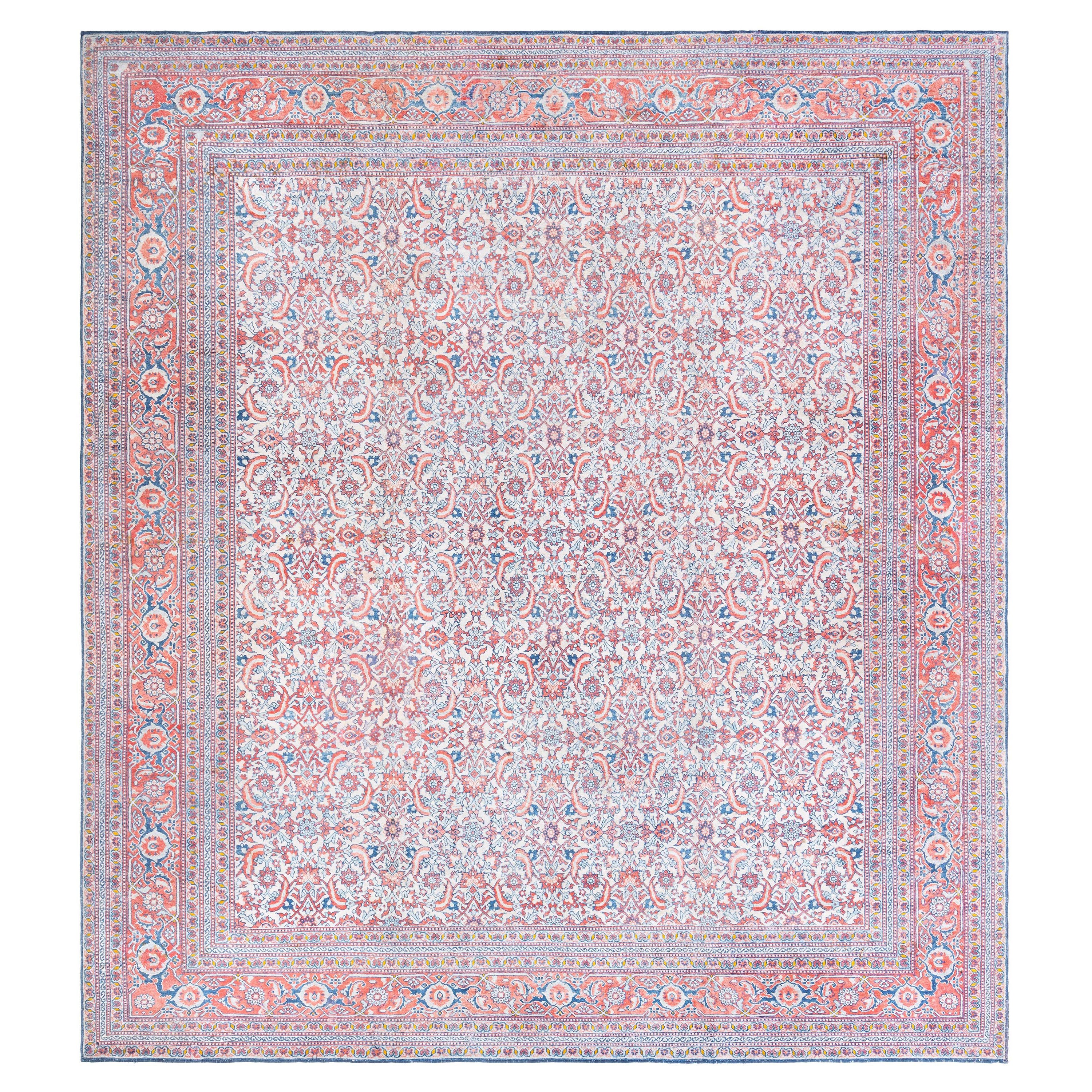 Doris Leslie Blau Alfombra india antigua de lana hecha a mano en Agra