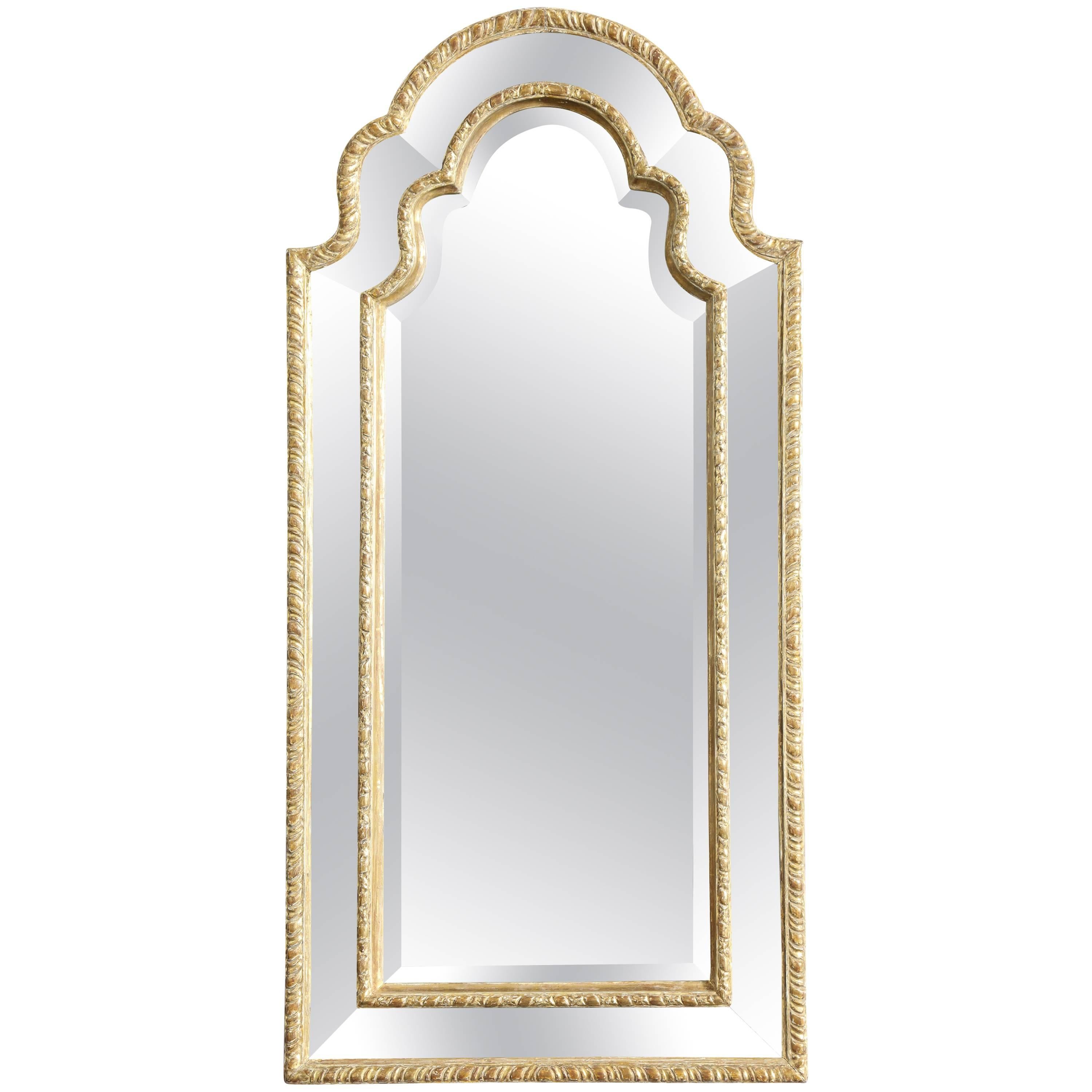 Queen Anne Arched Giltwood Border Glass Mirror