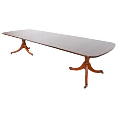 Baker Furniture Georgian Banded Mahogany Double Pedestal Extension Dining Table