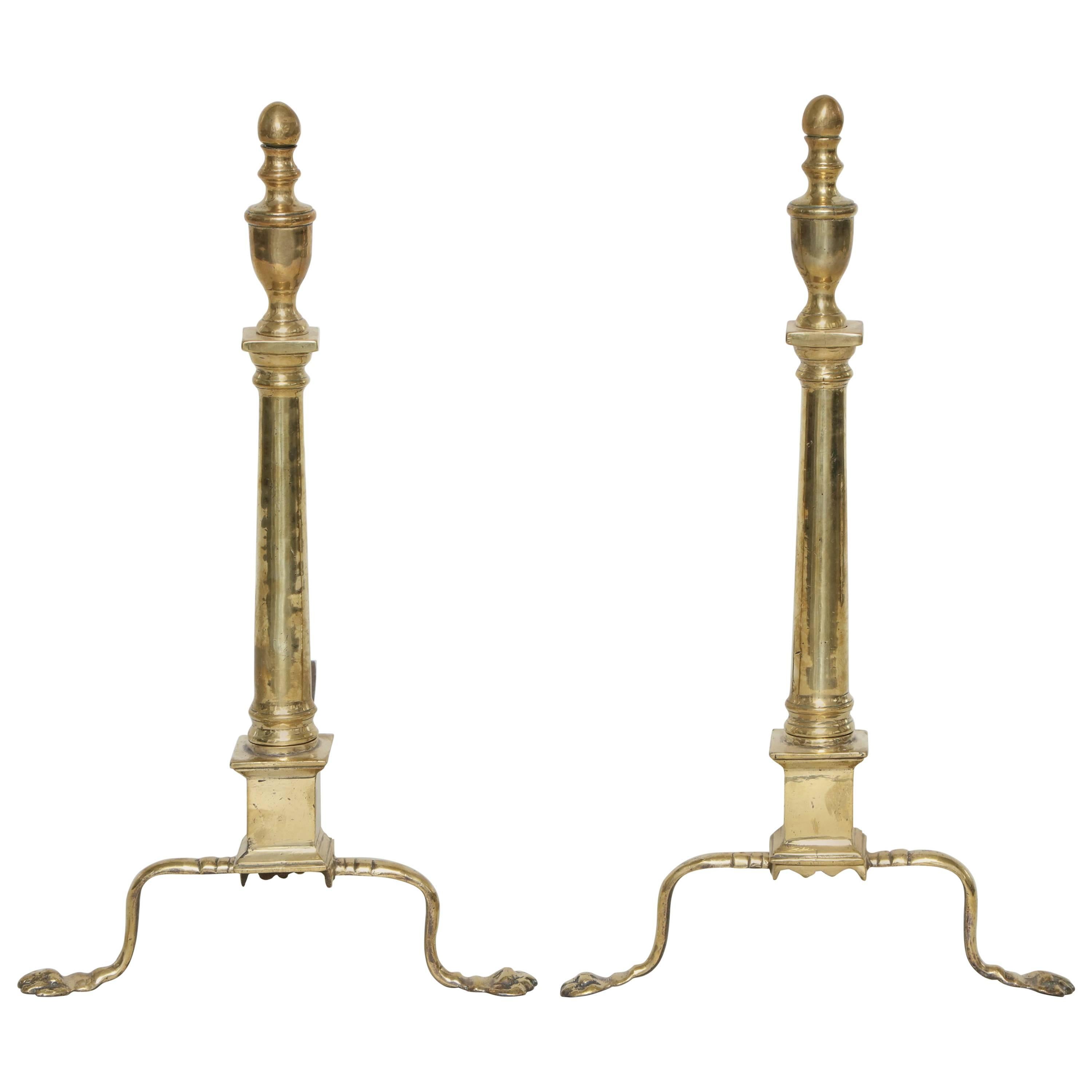 Pair of Brass Neoclassical Andirons