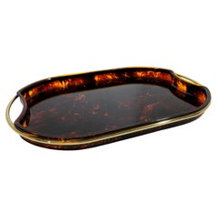 Serviertablett aus Lucite und Messing mit Schildpatt-Effekt, Mid-Century Modern, Italien 70er Jahre