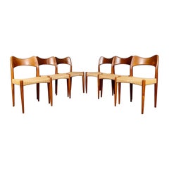6 x Sillas de comedor danesas de cuerda de papel de Arne Hovmand-Olsen para Mogens Kold