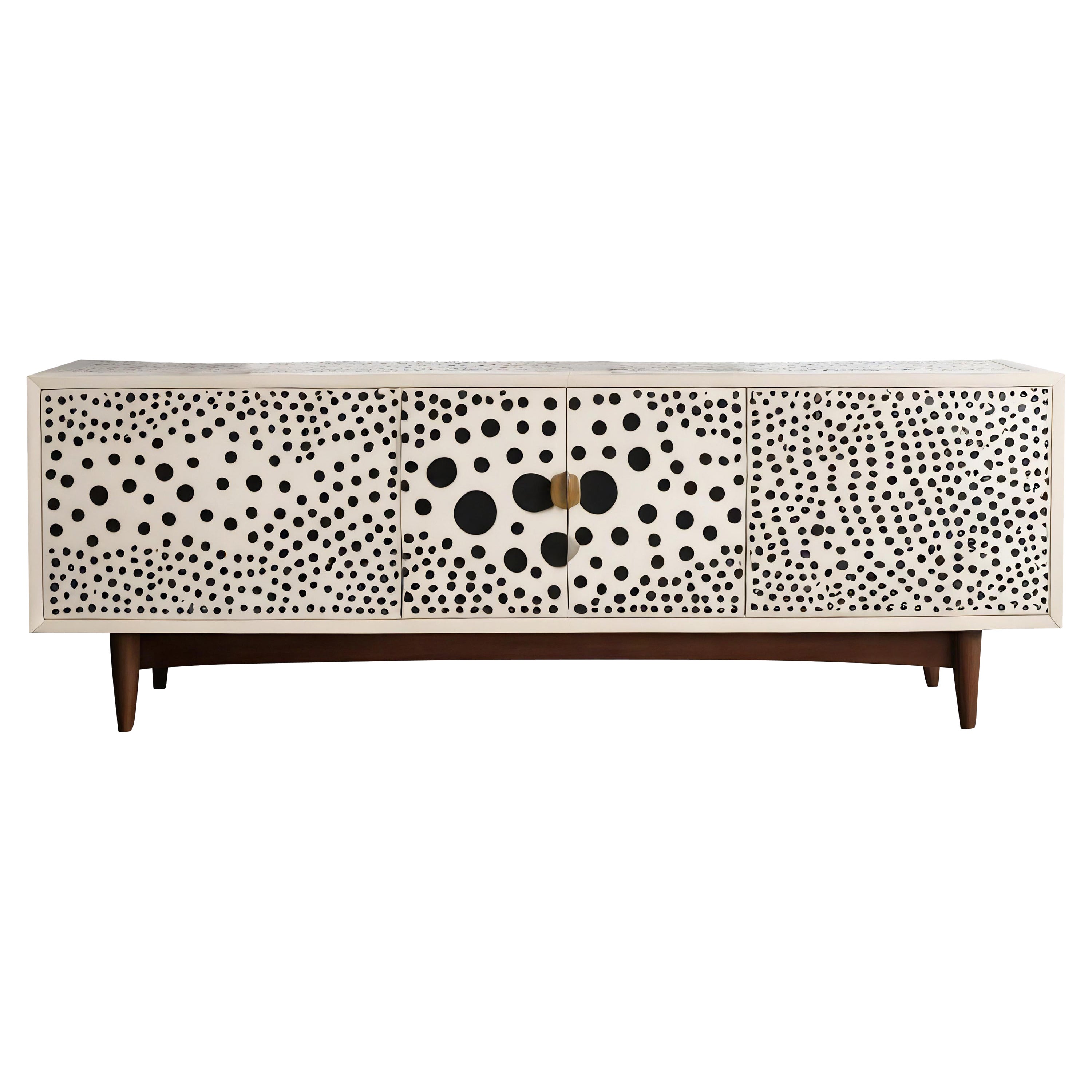 Abstract Polka Dot Inlay White Media Console For Sale