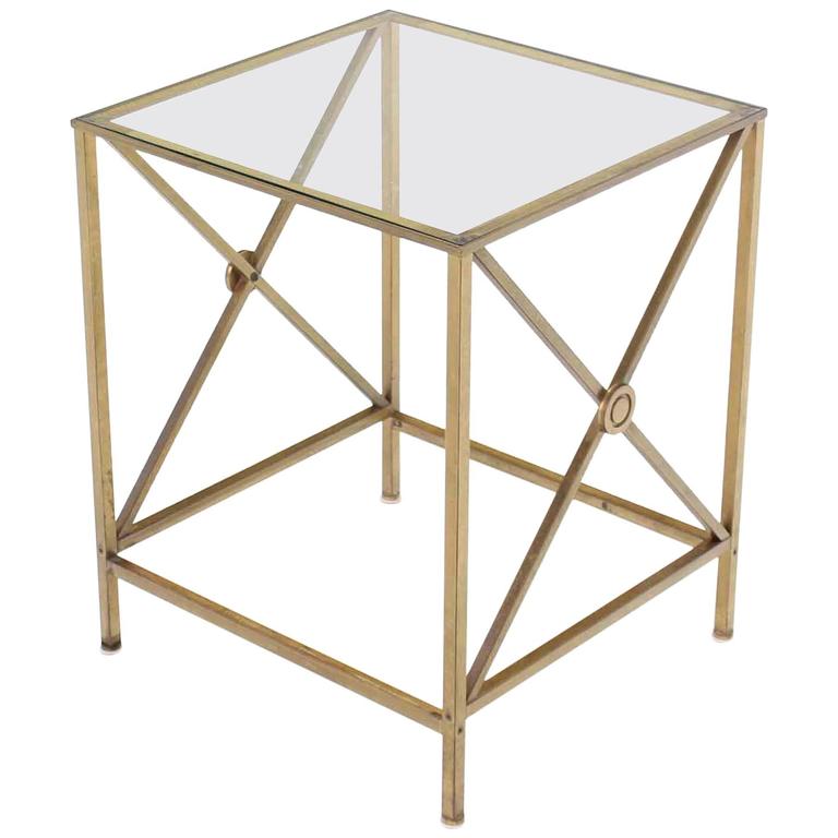 Brass Cube Shape X Base Side End Table For Sale at 1stdibs