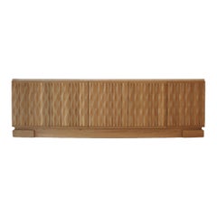 Italian Oak Wood Sideboard with Hand Carved Patterns and Travertine Marble Top