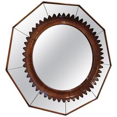 Walnut Ornated Mirror by Fratelli Marelli, Italy, circa 1940-1950