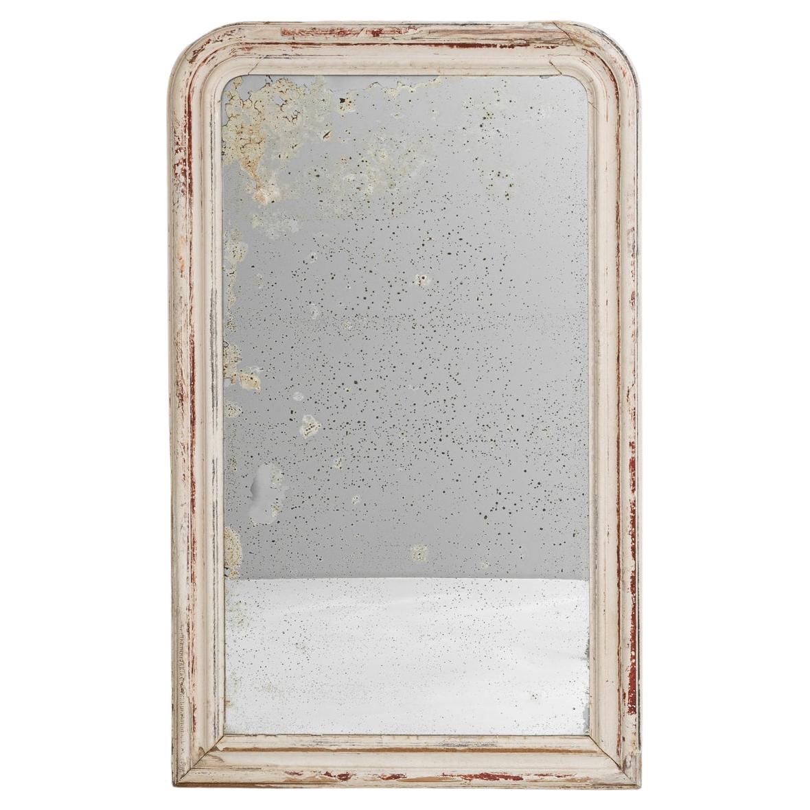 Specchio francese del 1880 in legno patinato bianco