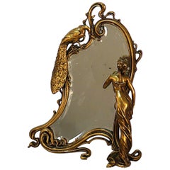 Miroir de table Art Nouveau en métal doré, France, vers 1900