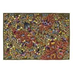 Vintage Rene Perrot Pictorial and Floral Tapestry  Rug & Kilim