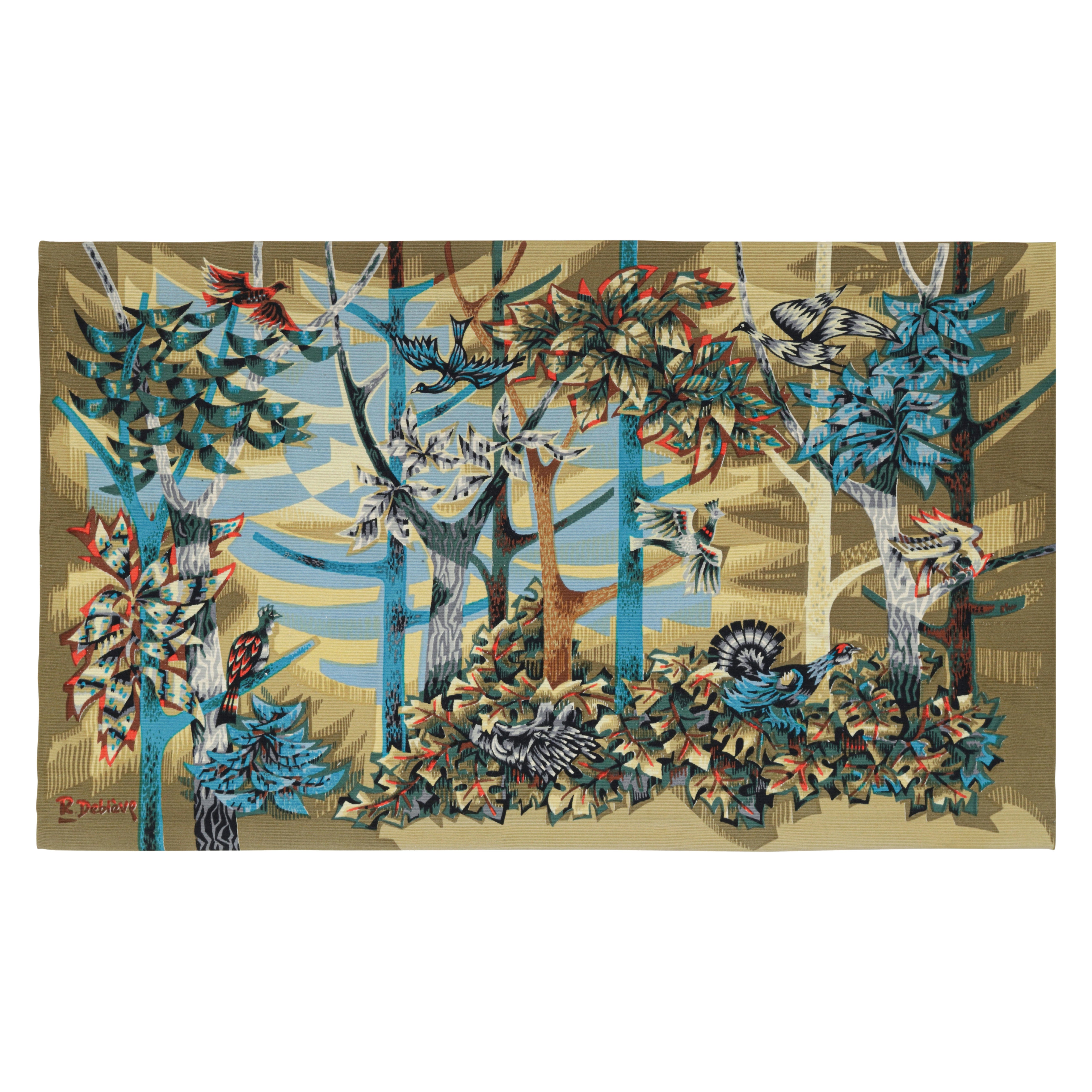 Vintage Robert The Debiève Tapisserie florale et picturale La Forêt  Rug & Kilim