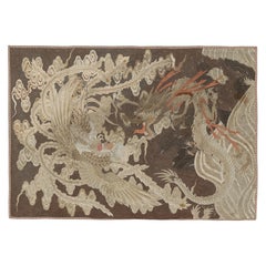 Antico arazzo cinese con drago e fenice in marrone  Rug & Kilim