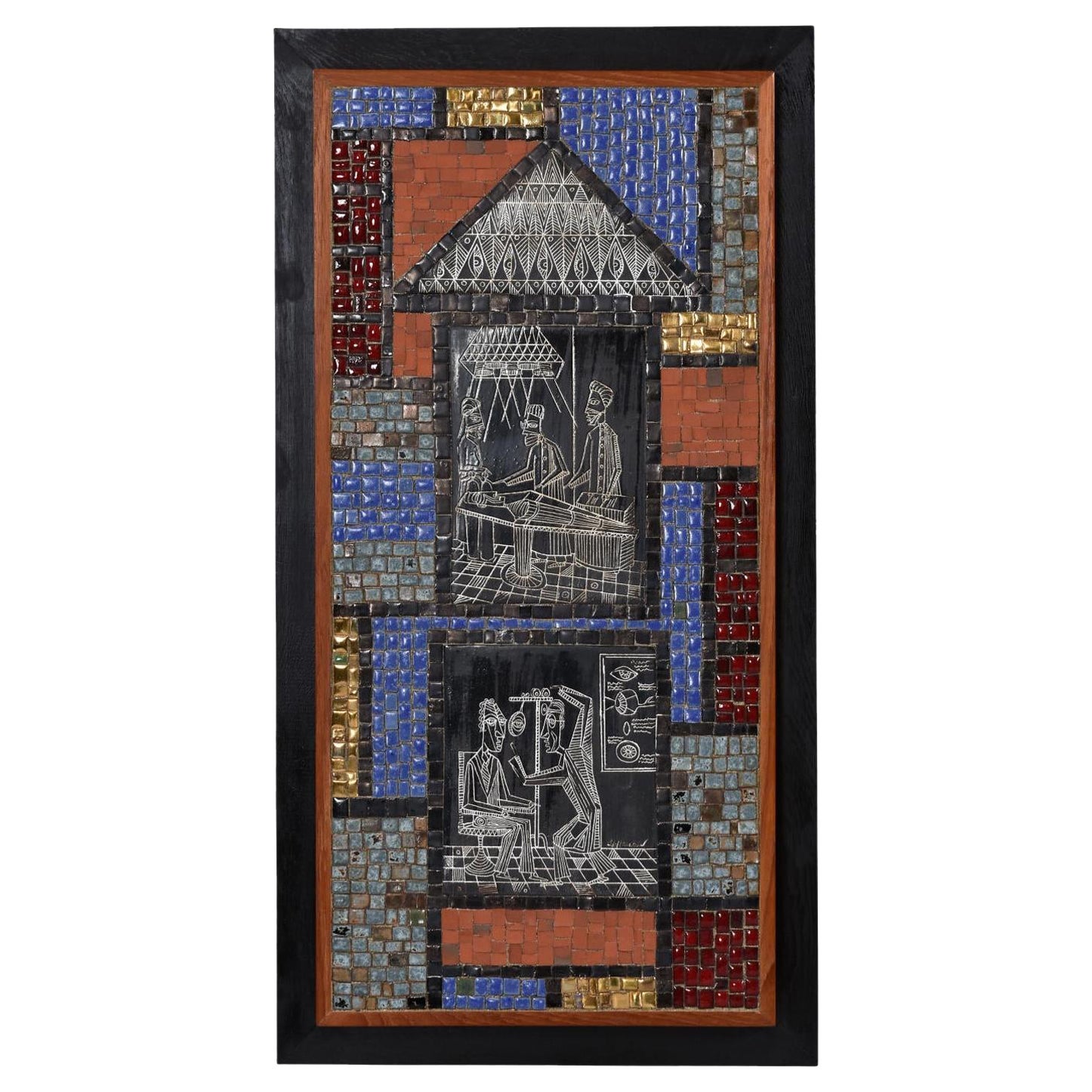 David Holleman Pannello artistico in piastrelle di mosaico con illustrazione a sgraffito