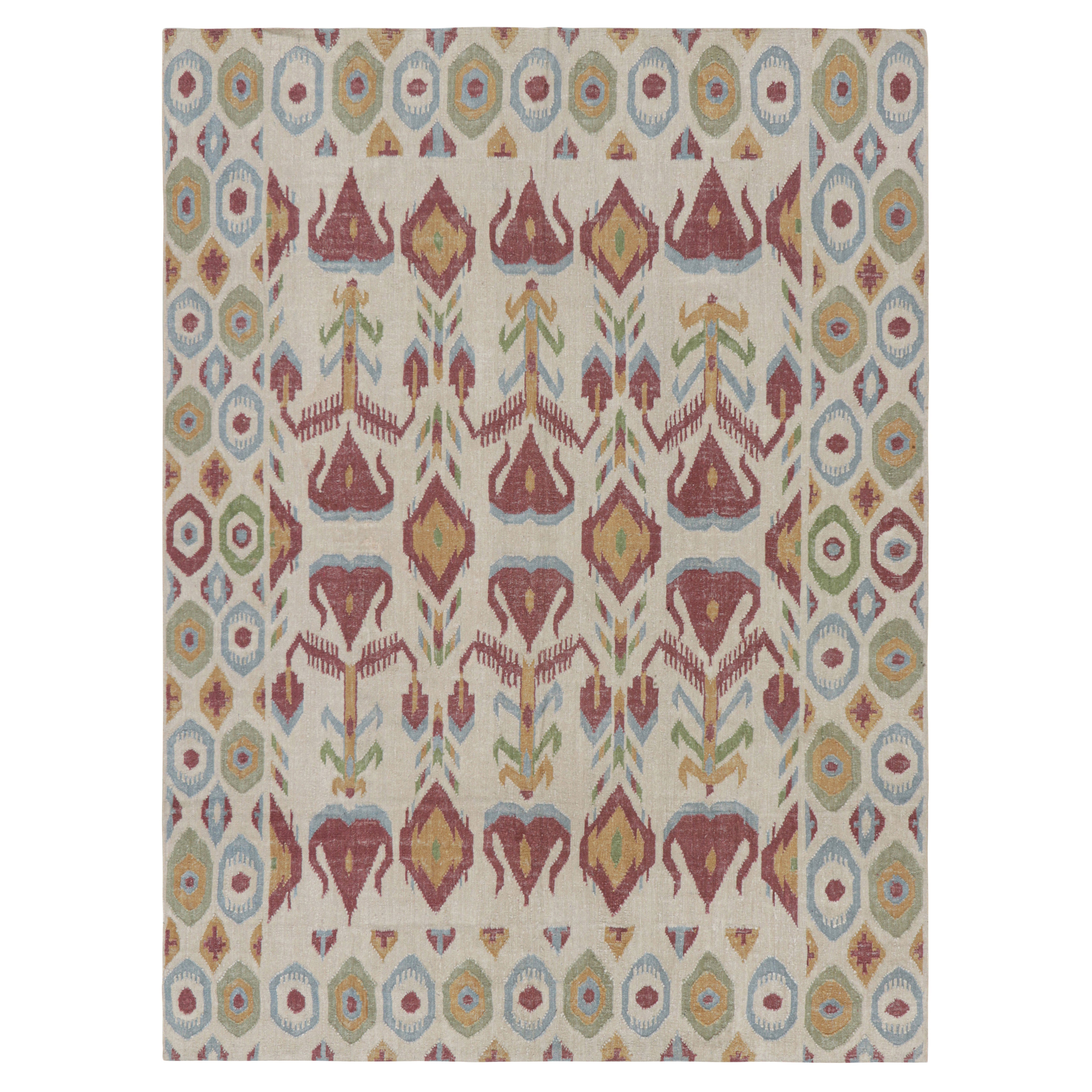 Rug & Kilim's Modern Classics Flachgewebeteppich in Cremeweiß mit Ikats-Mustern im Angebot