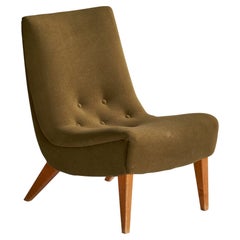 Aarne Ervi Atribución, Silla Pantufla, Madera, Tela, Finlandia, Años 50