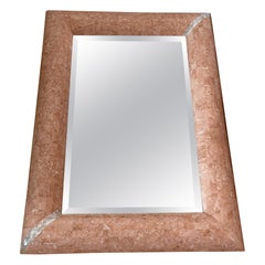 1980s Maitland Smith Style Pink Travertine Stone Mirror