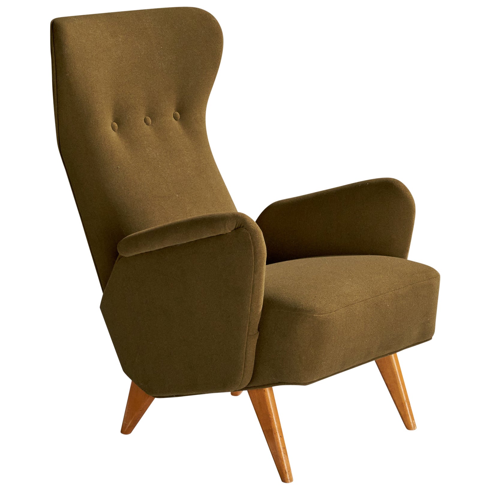 Carl Gustaf Hiort af Ornäs, Lounge Chair, Wood, Fabric, Finland, 1940s