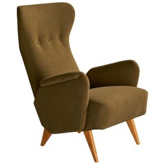 Carl Gustaf Hiort af Ornäs, Lounge Chair, Wood, Fabric, Finland, 1940s