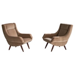 Italienische Designerin, Loungesessel, Samt, Holz, Italien, 1950er Jahre