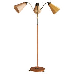 Designer suédois, lampadaire, laiton, chêne, tissu, Suède, années 1930