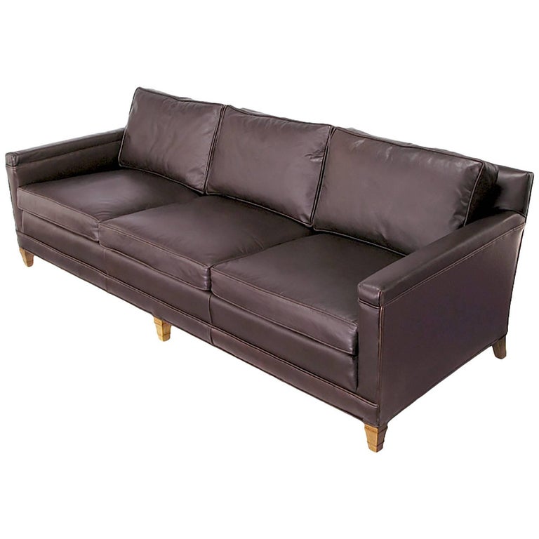Heritage Furniture Dark Chocolate Leather Three-Seat Sofa, circa 1960s For Sale
