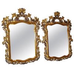 Pair of Italian Rococo Carved Gilt-wood Mirrors