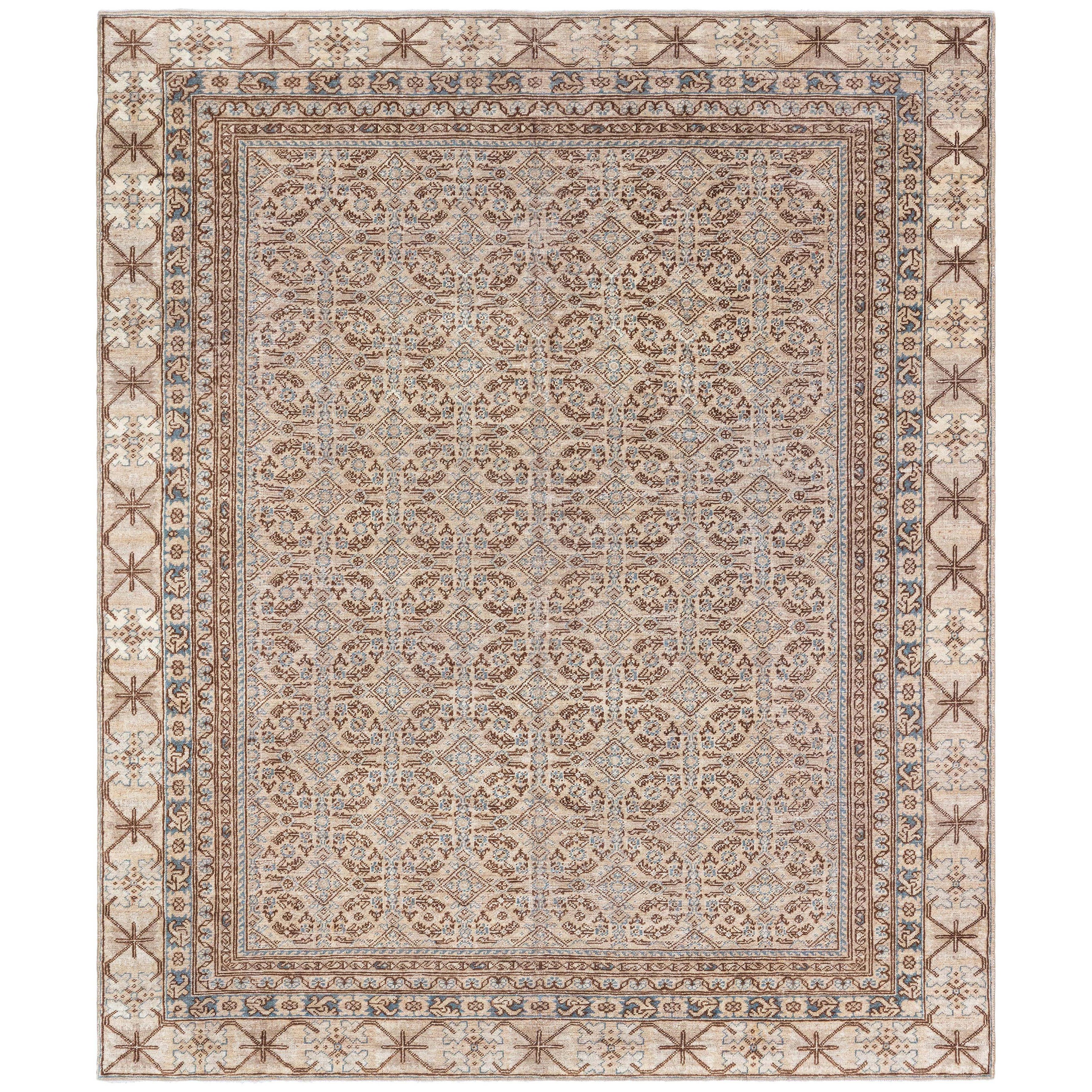Doris Leslie Blau Midcentury Samarkand Brown Beige Handwoven Wool Rug