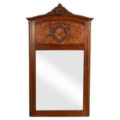 Antique French Louis XVI Walnut Inlaid Parquetry 66" Mantle Trumeau Mirror 1890