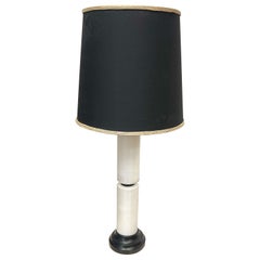 Italian Mid-Century White Opaline Ribbed Glass Table Lamp
