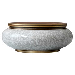 Art-Déco-Schale mit Craquelé-Glasur und Deckel von Gunnar Nylund für ALP, Schweden, 1930er Jahre