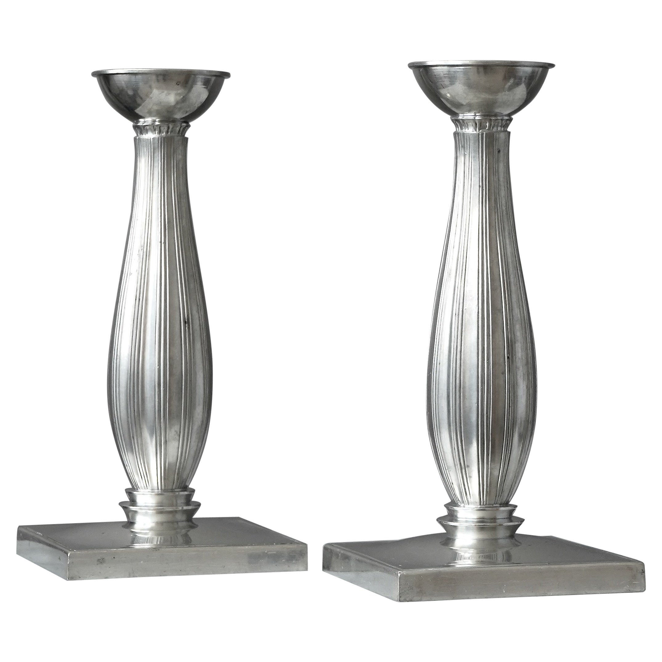Paire de chandeliers Art déco en étain par Just Andersen, Danemark, années 1930