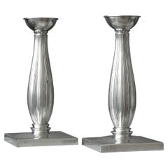 Paire de chandeliers Art déco en étain par Just Andersen, Danemark, années 1930