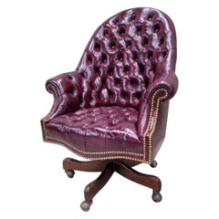 Vintage Chesterfield Tufted Leather Executive Desk Chair by Hancock & Moore