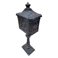 Antique Victorian Cast Iron Pedestal Floor Mount Mailbox