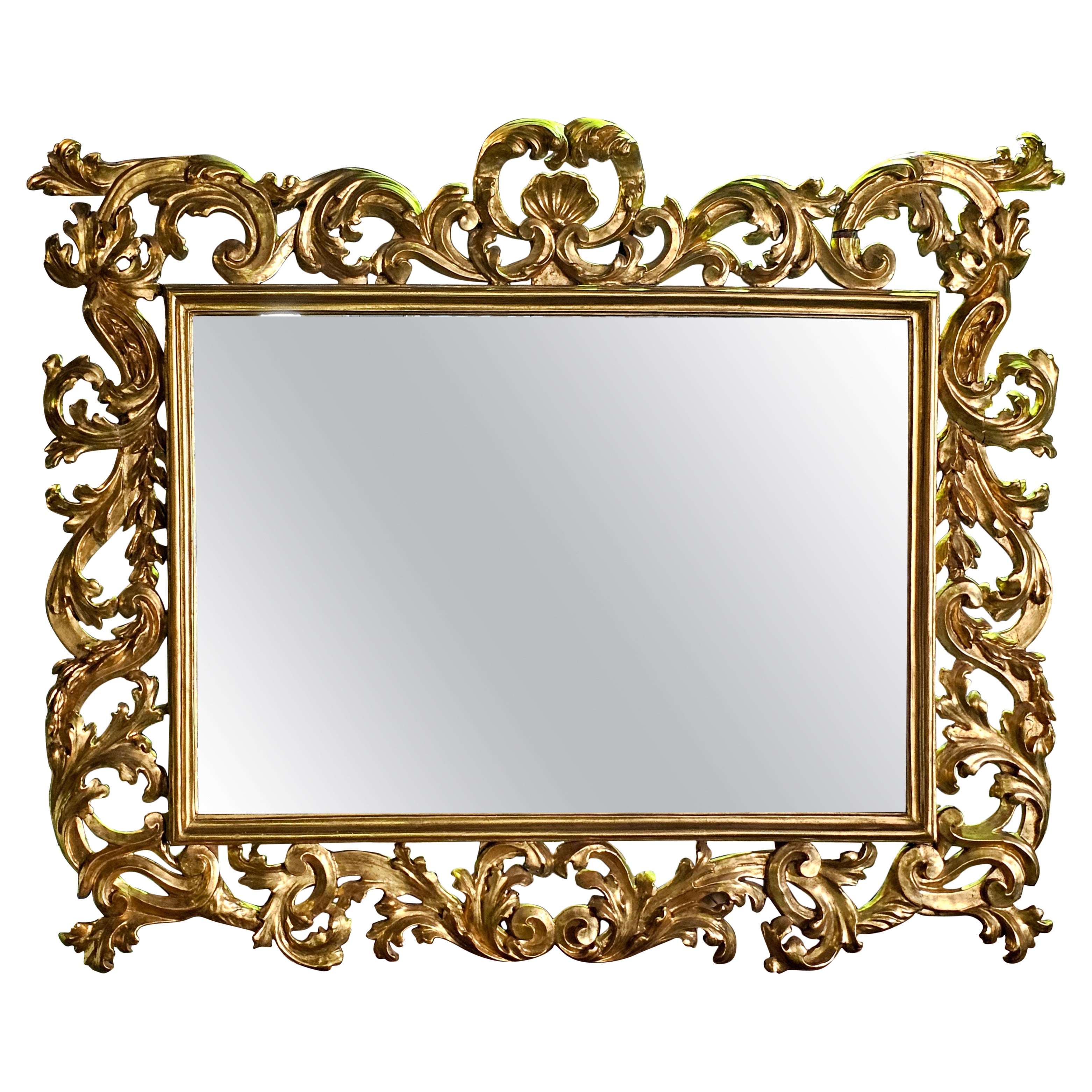 19th Century Rococo Style Giltwood Foliate Ornate Large Mirror