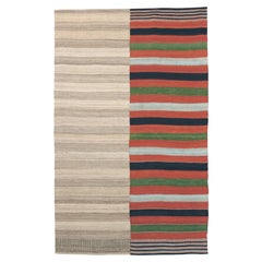 Marokkanischer Kilim-Teppich - 1970er Jahre, geometrisch, erdbeige und fett gestreift