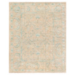Rare tapis Arts and Crafts en sarcelle claire et beige Doris Leslie Blau