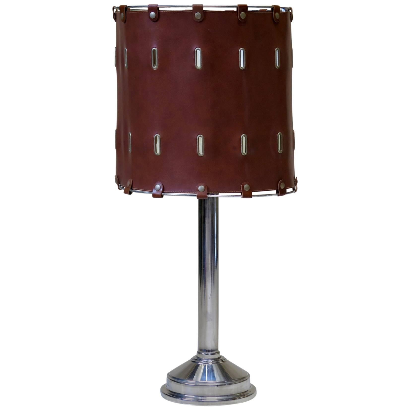Lampada da tavolo in similpelle e cromo di metà secolo